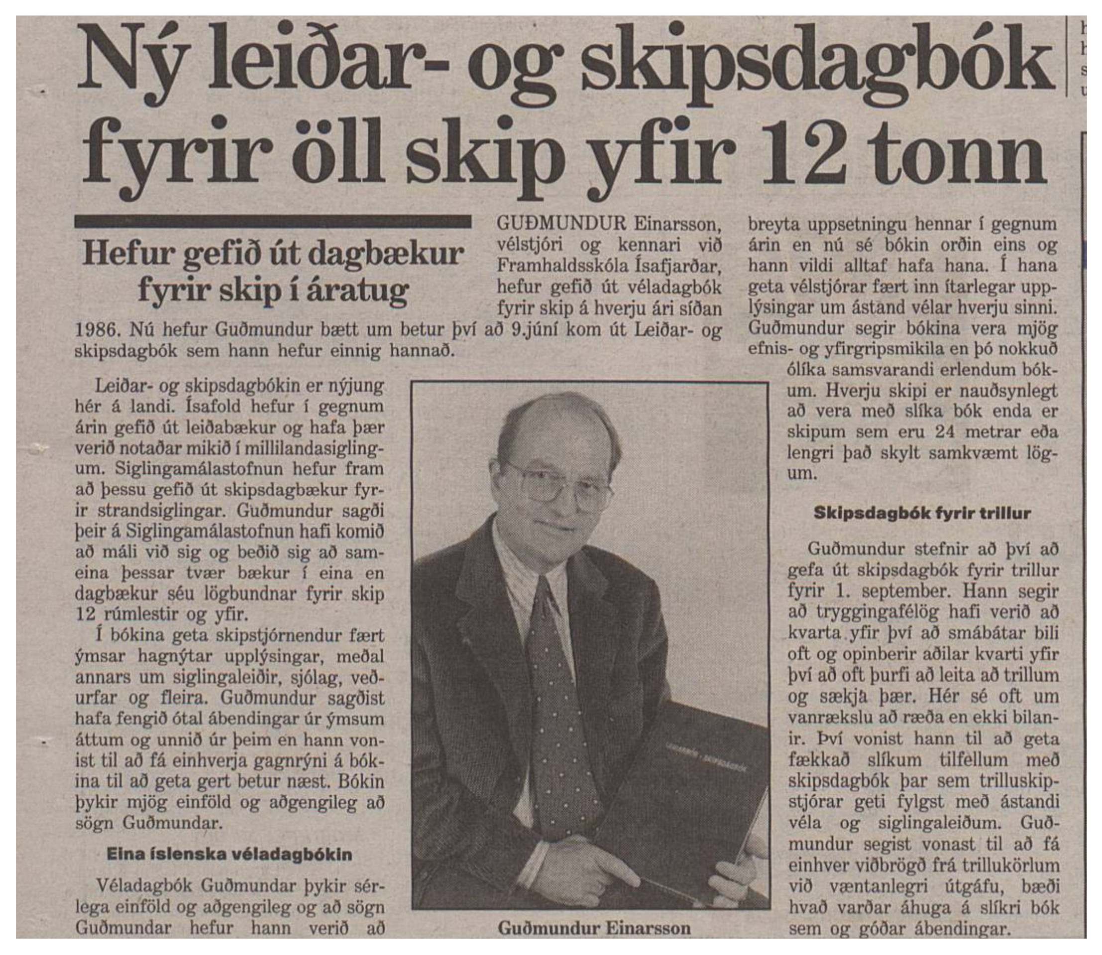 Umfjöllun um leiðar- og skipsdagbók árið 1995